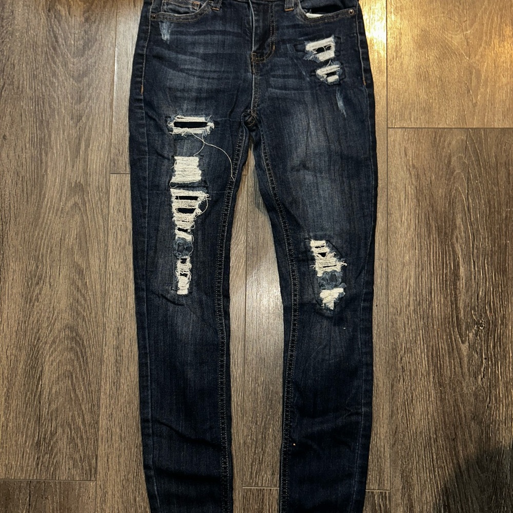 No Boundaries Dark Blue Distressed Skinny Jeans